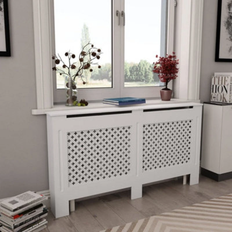 Image of vidaXL Radiator Cover White MDF with a Matte Finish Heating Radiator Cover
