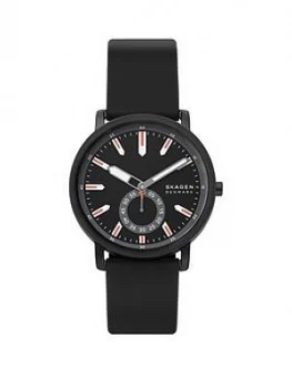 Image of Skagen Black And Red Detail Dial Black Silicone Strap Mens Watch