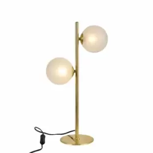 Image of Nielsen Lesina Gold Modern Globe Table Lamp Two Light Frosted Glass Shades 53 Cm