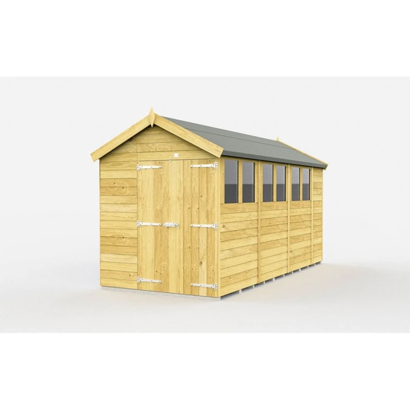 Image of Buttercup Farm 6 x 14 Feet Apex Shed - Double Door W/ Windows - L417 x W175 x H217cm in Brown Brown Unisex
