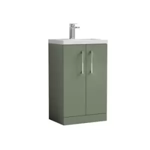 Image of Nuie Arno Compact 500mm Floor Standing 2 Door Vanity & Polymarble Basin - Satin Green