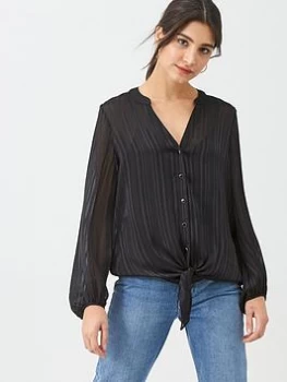 Image of Wallis Satin Stripe Front Blouse - Black, Size 8, Women