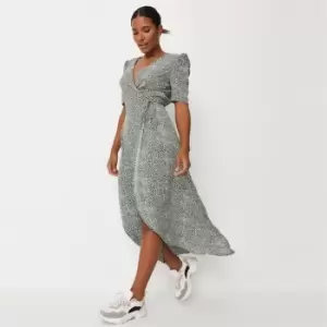 Image of Missguided High Low Puff Slv Midi Dress Ss Floral - Green