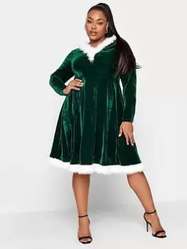 Image of Yours Yours Velvet Hooded Santa Dress, Green, Size 22, Women