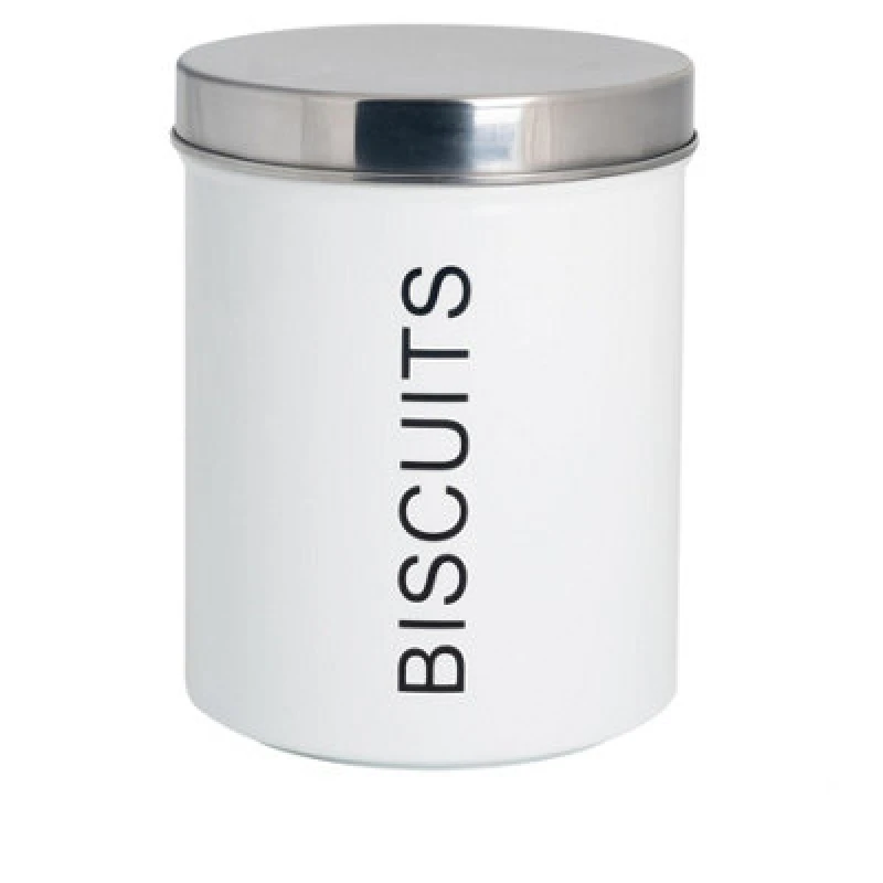 Image of Harbour Housewares Round Metal Kitchen Biscuit Tin - White - Round Metal Cookie Jar Canister Caddy