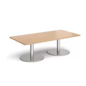Image of Monza rectangular coffee table with flat round brushed steel bases 1600mm x 800mm - beech