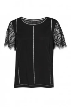 Image of French Connection Classic Crepe Lace T Shirt Black