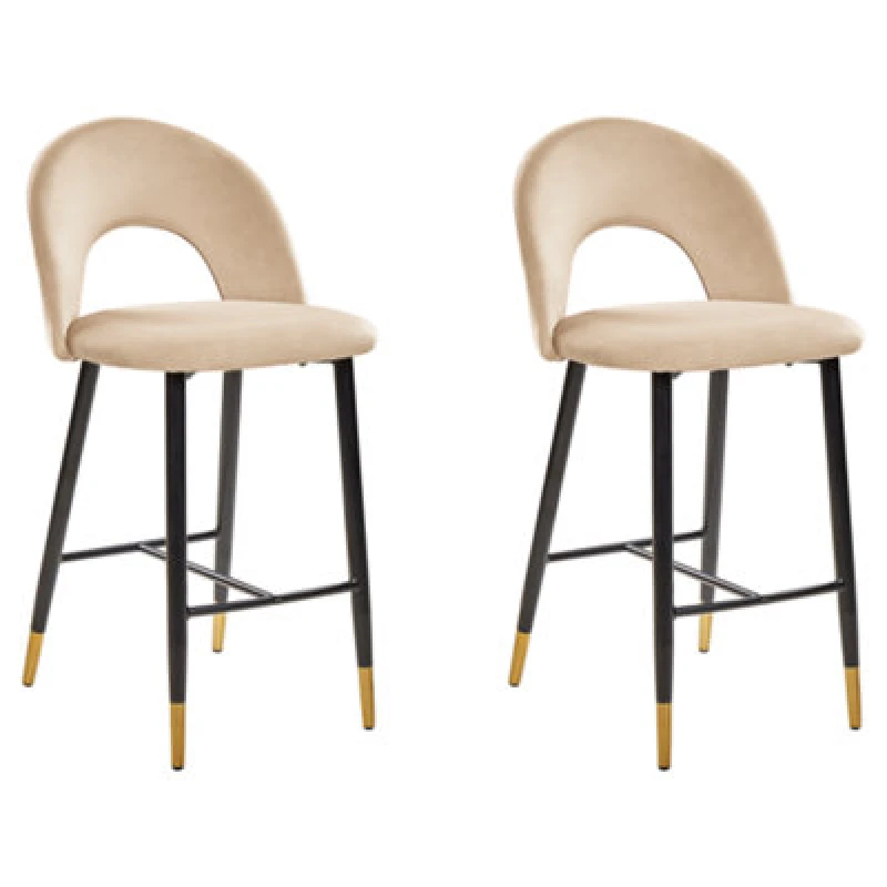 Image of Beliani Set Of 2 Bar Chairs Falton Velvet Beige