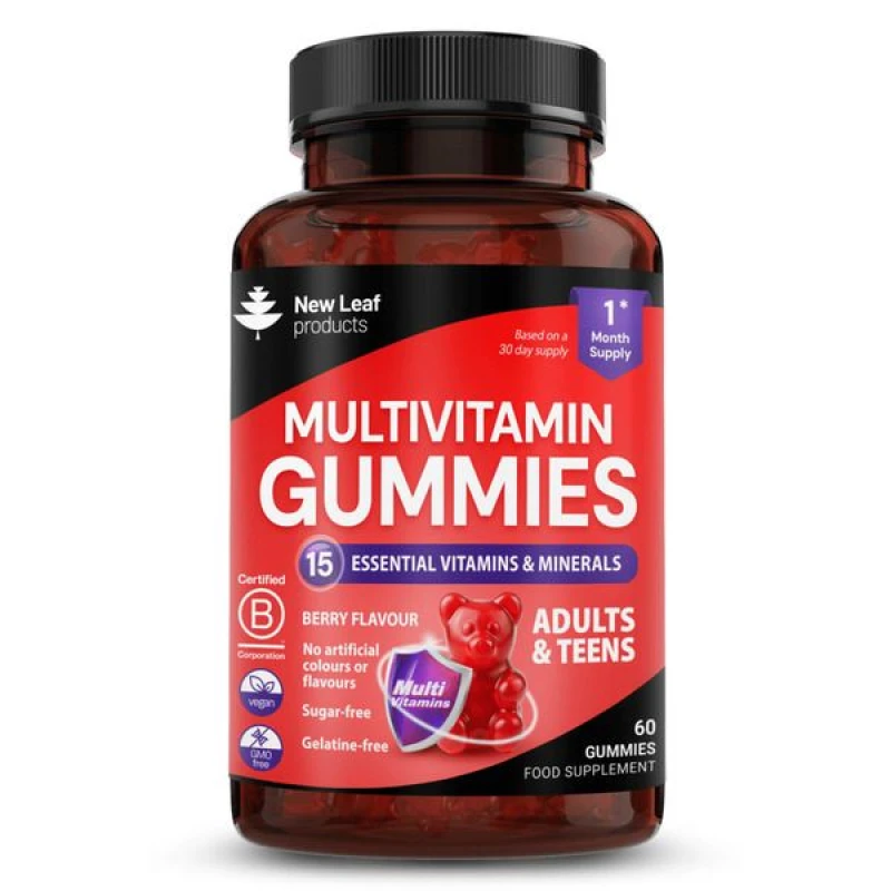 Image of New leaf health Chewable Vegan Multivitamin Gummies - 60 Sugar Free Multivitamins for Men & Woman Red unisex