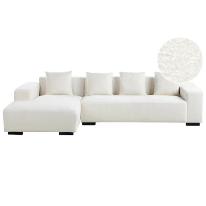 Image of Beliani Corner Sofa 4 Seater Lungo Boucle White Right Hand