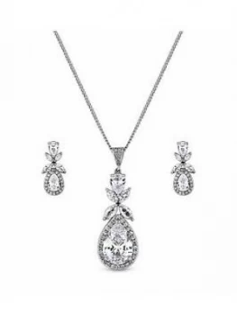 Image of Jon Richard Rhodium Cz Floral Pendant And Earring Set