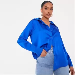 Image of I Saw It First Satin Button Front Shirt - Blue
