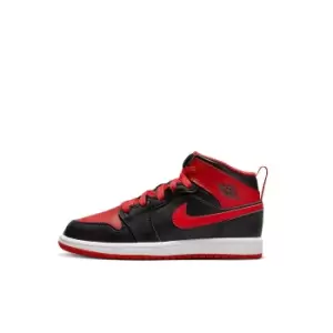 Image of Jordan Jordan 1 Mid Bred Ps, Black/Fire Red-White, Unisex, Shoes pre school, DQ8424-060