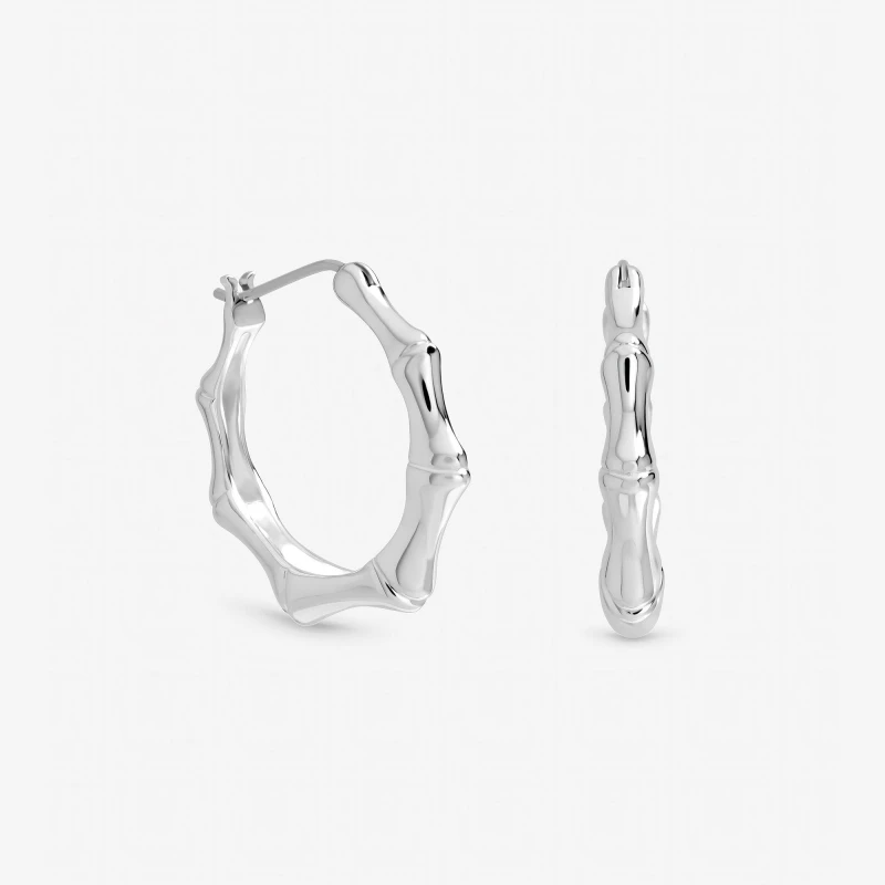 Image of Inicio Sterling Silver Plated Polished Bamboo Hoops Hoop Earrings One Size Silver 40064511000