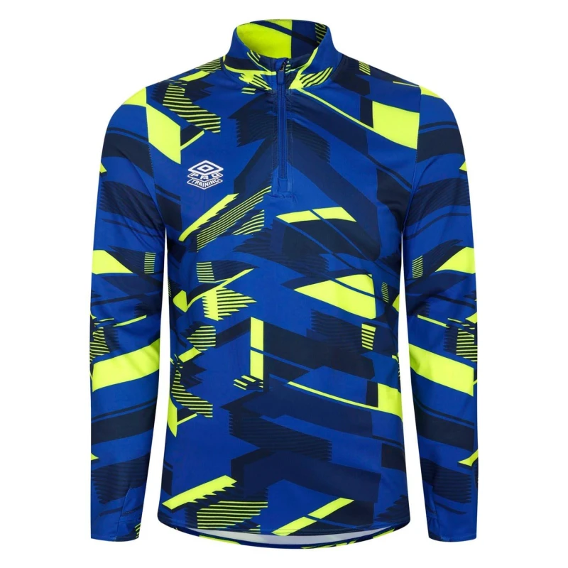 Image of Umbro Premier Graphic Warm Up Mid Layer Top Blue Yellow male S