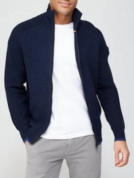Image of Hugo Boss Kamoine Knitted Zip Through Jumper Navy Size S Men