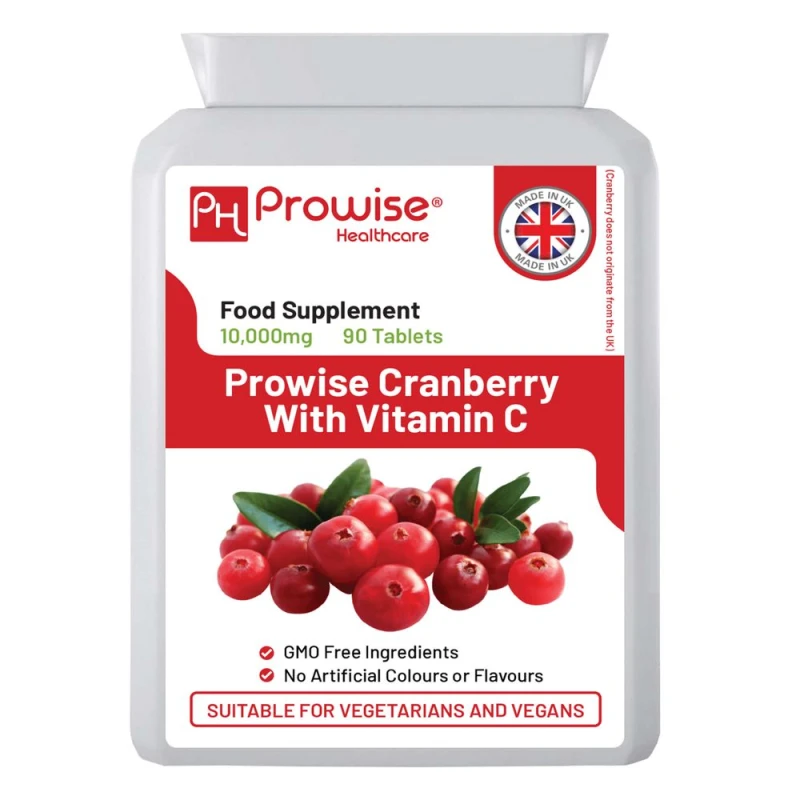 Image of Prowise Healthcare Cranberry Double Strength 10,000mg 90 Tablets With Added Vitamin C - High Strength Daily Supplement - Suitable For Vegetarians & Ve