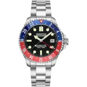 Image of Mens Depth Charge 'Dive Blue and Red GMT' Silver and Black Stainless Steel Watch