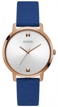 Image of Guess Womens Nova Blue Rubber Strap White Dial Watch