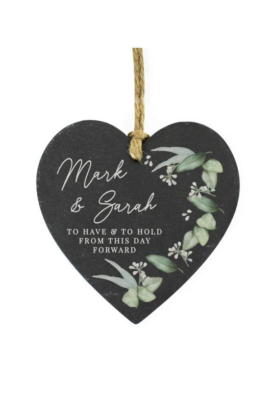 Image of Personalised Memento Company Personalised Message Botanical Heart Slate Ornament
