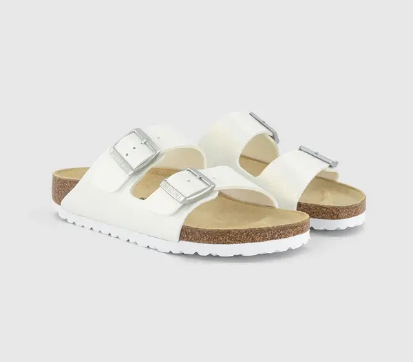 Image of Birkenstock Womens Arizona Two Strap Sandals Shiny Lizard White, 7
