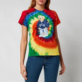 Image of Polo Ralph Lauren Womens Tie Dye Bear Short Sleeve T-Shirt - Rasta Blue - L
