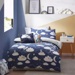 Image of Peter Rabbit Sleepy Head Blue Duvet Cover and Pillowcase Set Blue
