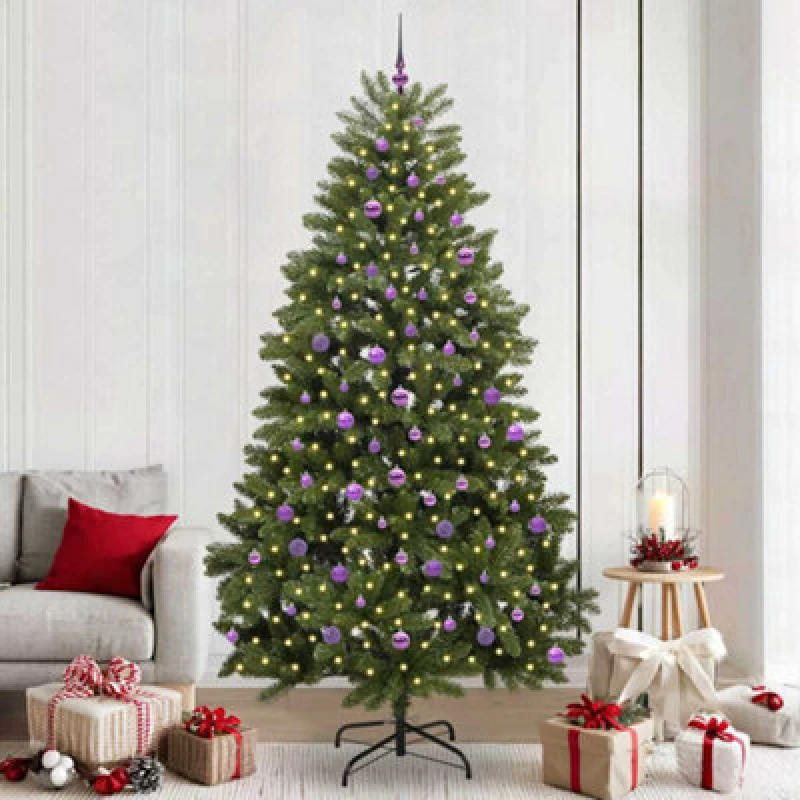 Image of vidaXL Artificial Christmas Tree with Lilac Balls Green 240cm PVC and Metal, Green 3395709