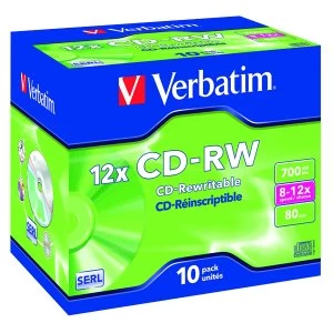 Image of Verbatim CD RW 700MB 8 12X Hi Speed Pack of 10 VM31480