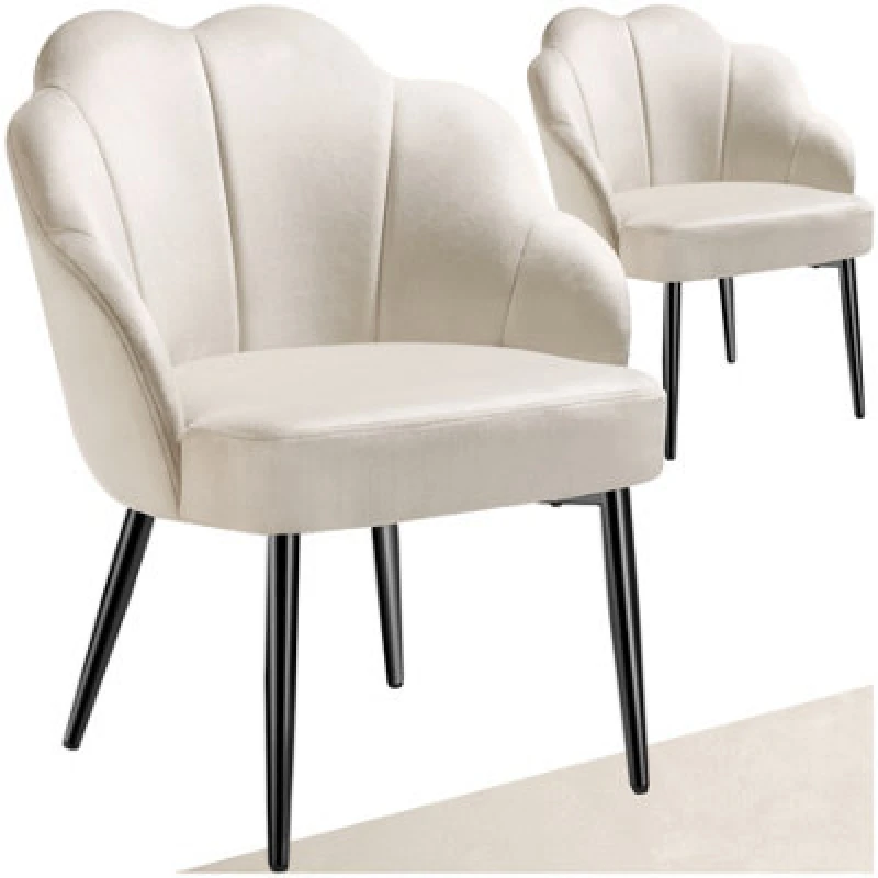 Image of tectake Accent Chair Hellen Set Of 2 - Cream/Black in Cream Size: 2 Pack Cream Unisex 2 Pack