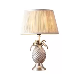 Image of Table Lamp Pewter Plate & Oyster Silk 60W E27 Bedside Light Base & Shade