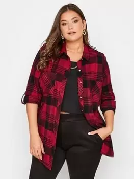 Image of Yours Brushed Boyfriend Check Shirt. Red/black, Red, Size 30-32, Women