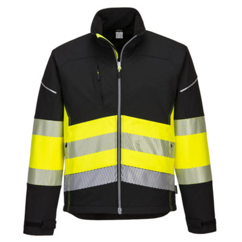 Image of Portwest PW3 Mens Hi Vis Class 1 Softshell Jacket PW375BKYL Colour: Black / Yellow