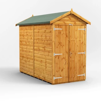 Image of 8x4 Power Windowless Apex Double Door Garden Shed - Brown