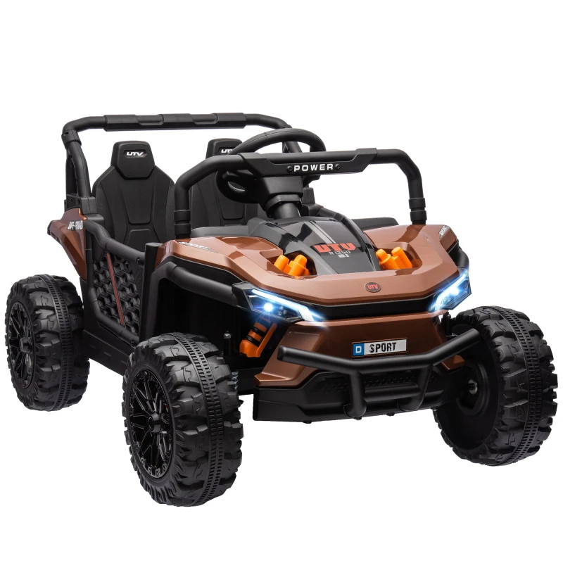 Image of AIYAPLAY Kids Ride on Car, 12V Electric Truck w/ Horn Lights USB - Brown, Brown 370-348V70BN