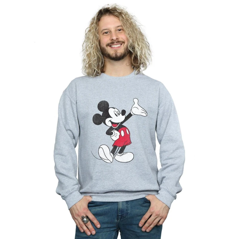 Image of Disney Men Traditional Wave Mickey Mouse Sweatshirt in Grey Size: Small Grey S Male 5063300602232