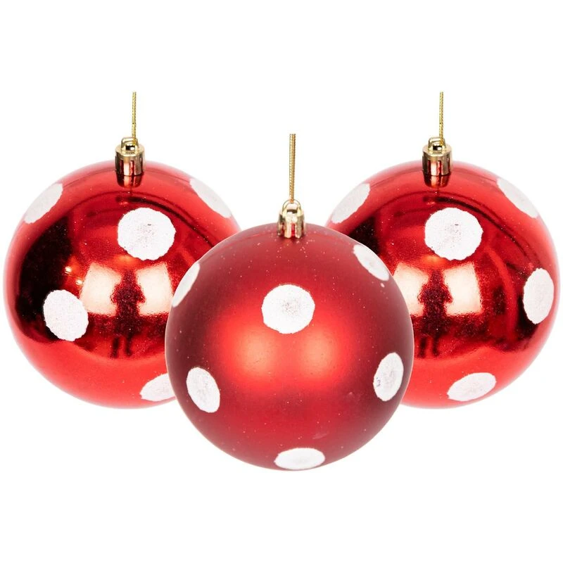 Image of Shatchi Christmas Decoration Baubles red / white 10cm 6pcs set Red