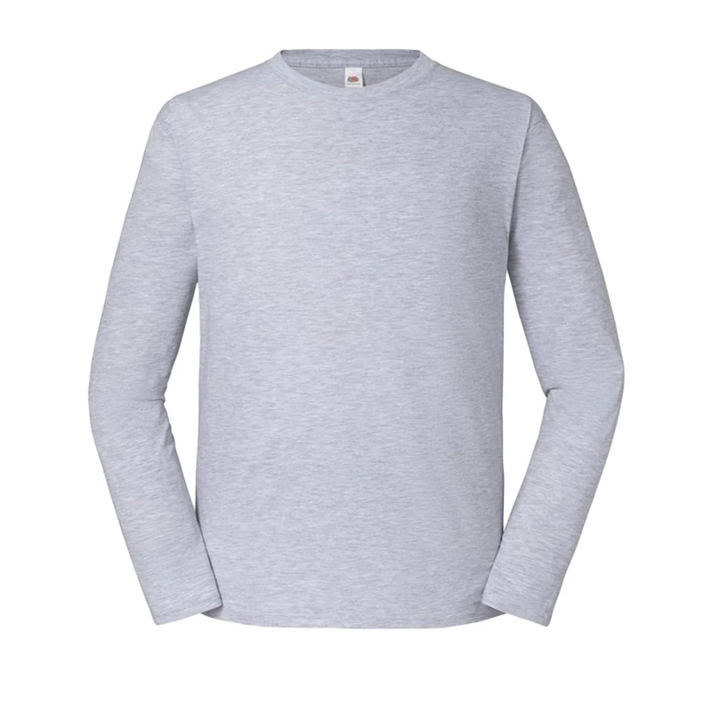 Image of Fruit Of The Loom Fruit of the Loom Men Iconic 195 Premium Ringspun Cotton Long-Sleeved T-Shirt in Grey Size: Small Grey S Male 5063377293173