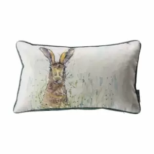 Image of Crossland Grove Hare Watercolour Cushion Duck Egg 300x500mm