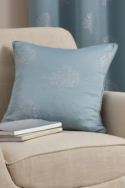 Image of Appletree 'Harvest' Filled Cushion With Woven Appletree Motif Duck Egg Blue