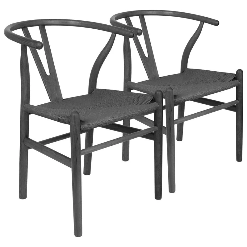 Image of Nicholas Winter 2x Black Beech Wood Scandi Danish Style Dining Chairs - Solid Wood Chairs Black Unisex