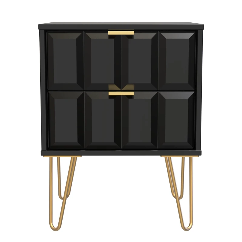Image of Hanover Ready Assembled 2 Drawer Bedside Cabinet in Deep Black & Black Matt - Welcome Furniture TJ Hughes 5056071041911