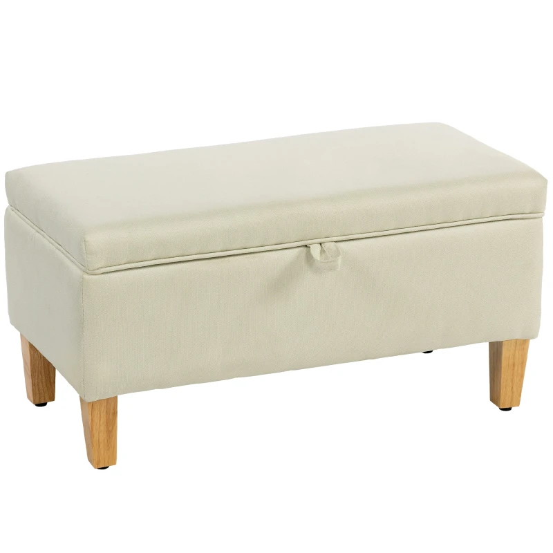 Image of HOMCOM HOMCOM Linen Storage Ottoman Storage Box with Rubberwood Legs, Beige Beige One Size Unisex 5063603057906