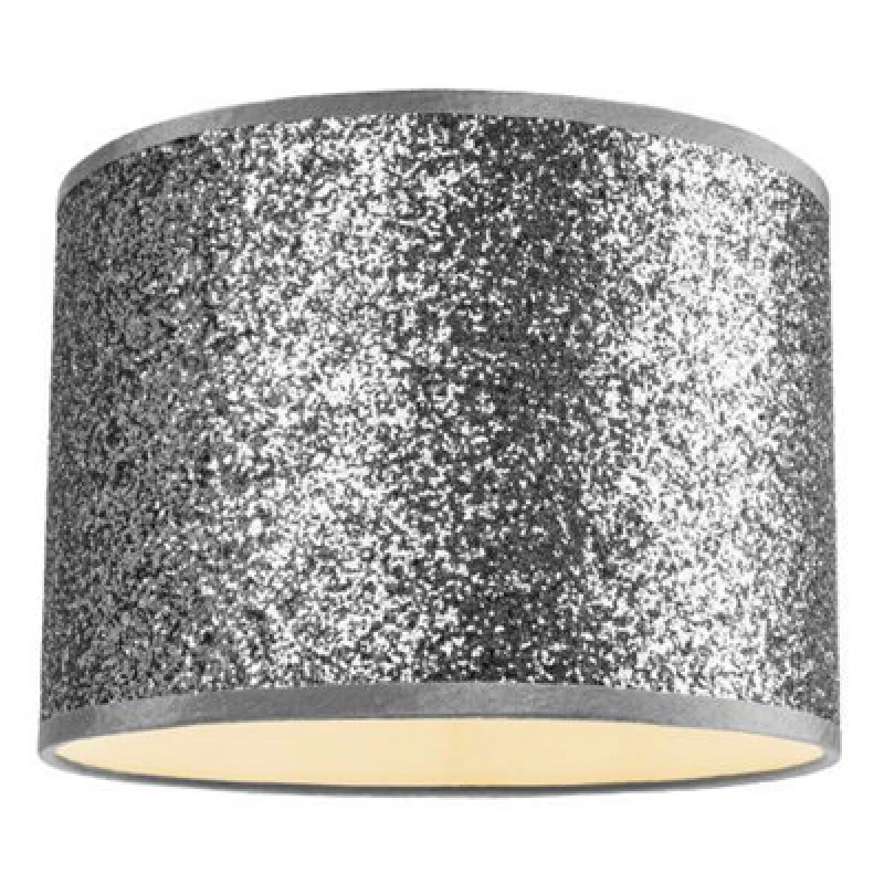 Image of Happy Homewares Modern And Designer Bright Silver Glitter Fabric Pendant/lamp Shade 30Cm Wide