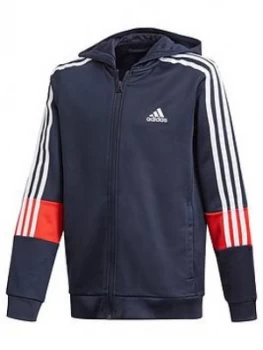 Image of Adidas Boys Junior B A.R 3S Hooded Track Top - Grey/Red