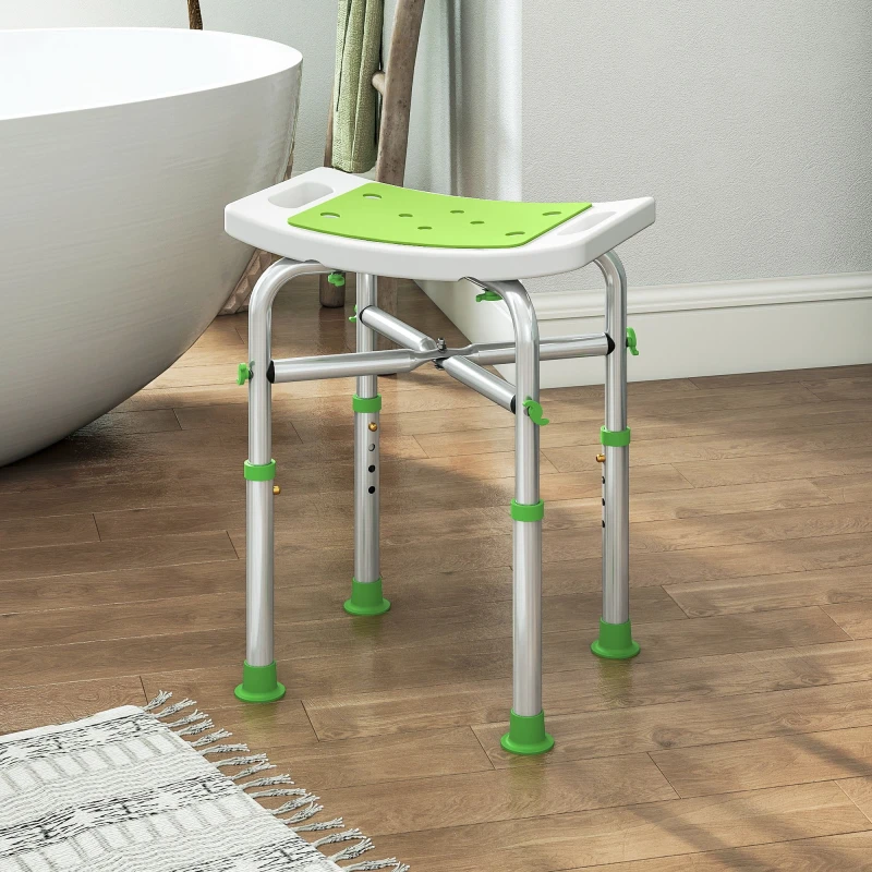 Image of HOMCOM HOMCOM Adjustable Shower Stool with Foot Pads for Elderly Disabled Green Green One Size Unisex 5063603057135