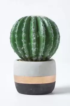 Image of Golden Barrel Artificial Cactus in Contemporary Stone Pot, 19cm Tall