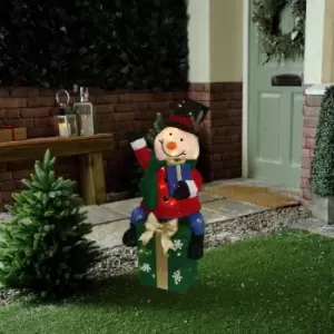 Image of Festive 85cm Lit Snowman On Parcel 50 Warm White LEDs