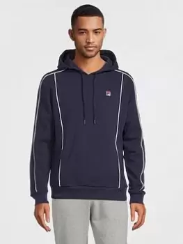 Image of Fila Steven Fleece Over Head Piping Hoody - Navy/White, Size L, Men