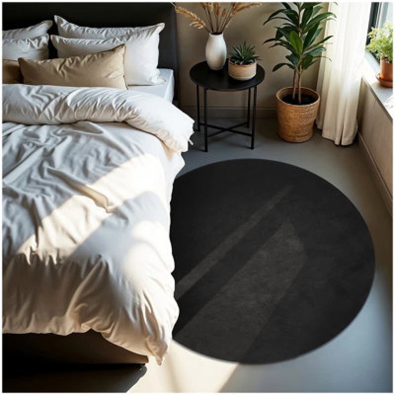 Image of Tectake Rug Zonelle - Short Pile And Ultra-Soft, Rectangular Or Round 120 Cm - Black